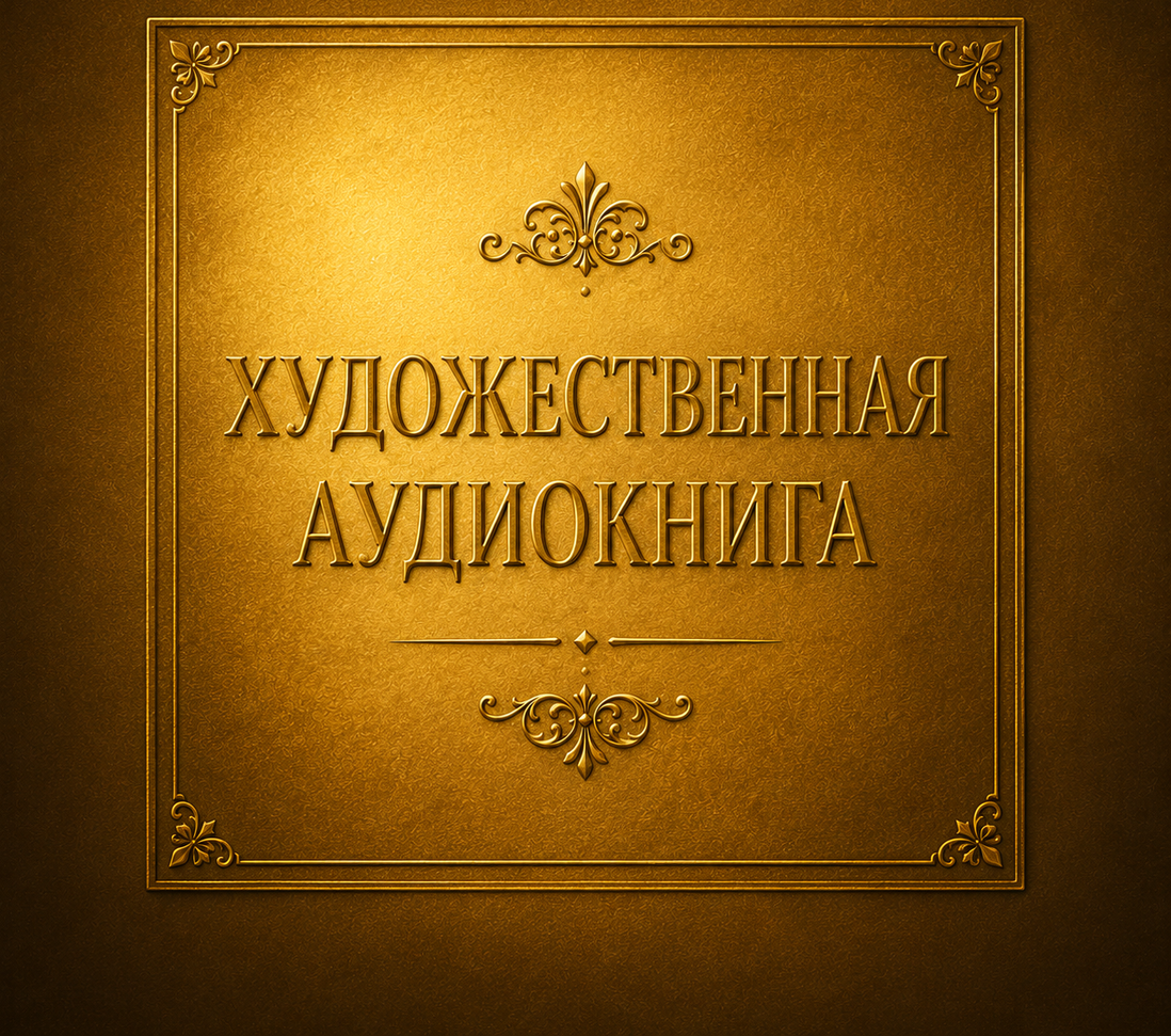 Обложка аудиокниги и наушники на тёмном фоне.